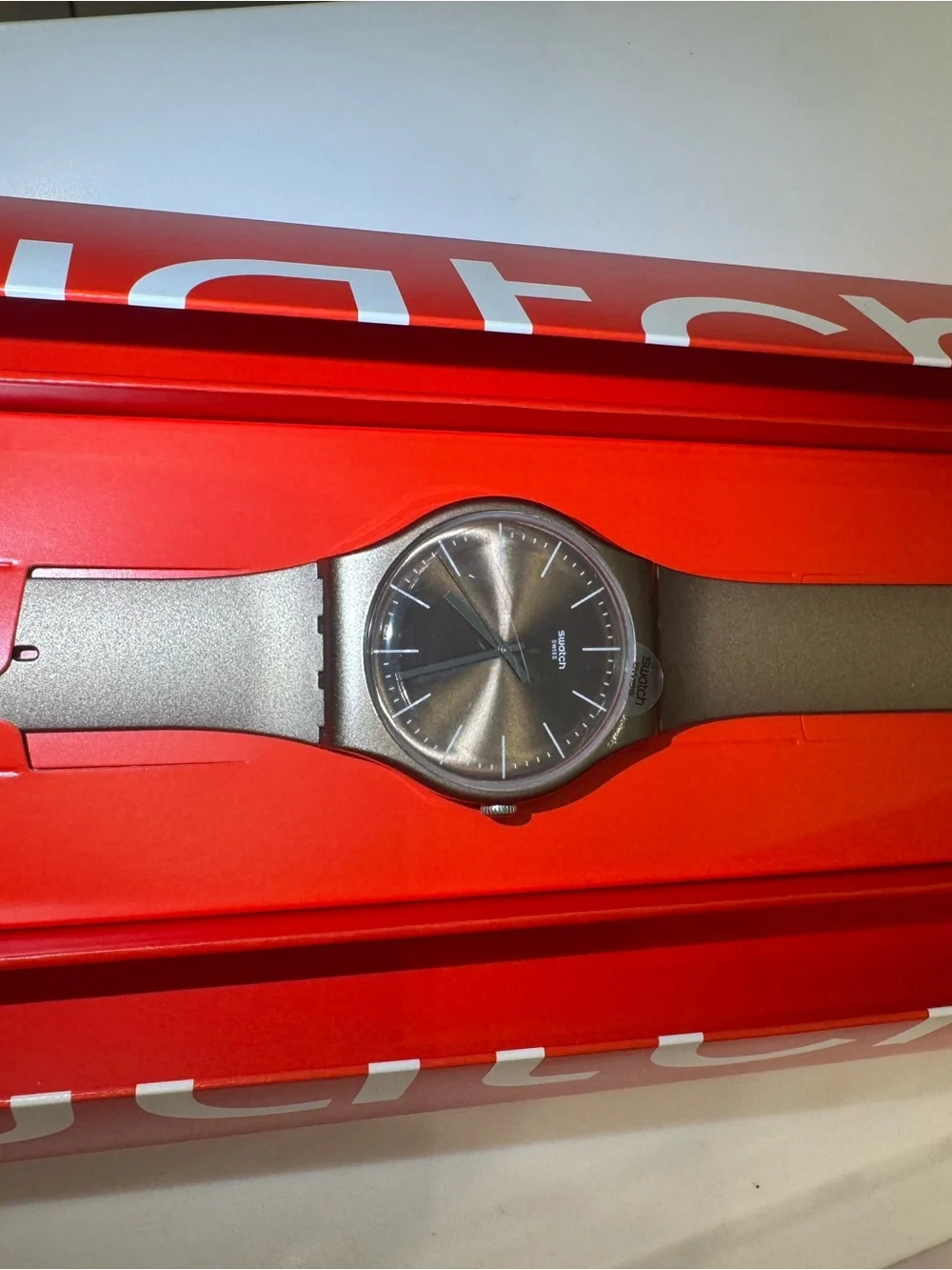 Swatch Quartz Gold Plastic Wristwatch Sunburst Dial Analog Stick Indexes Casual